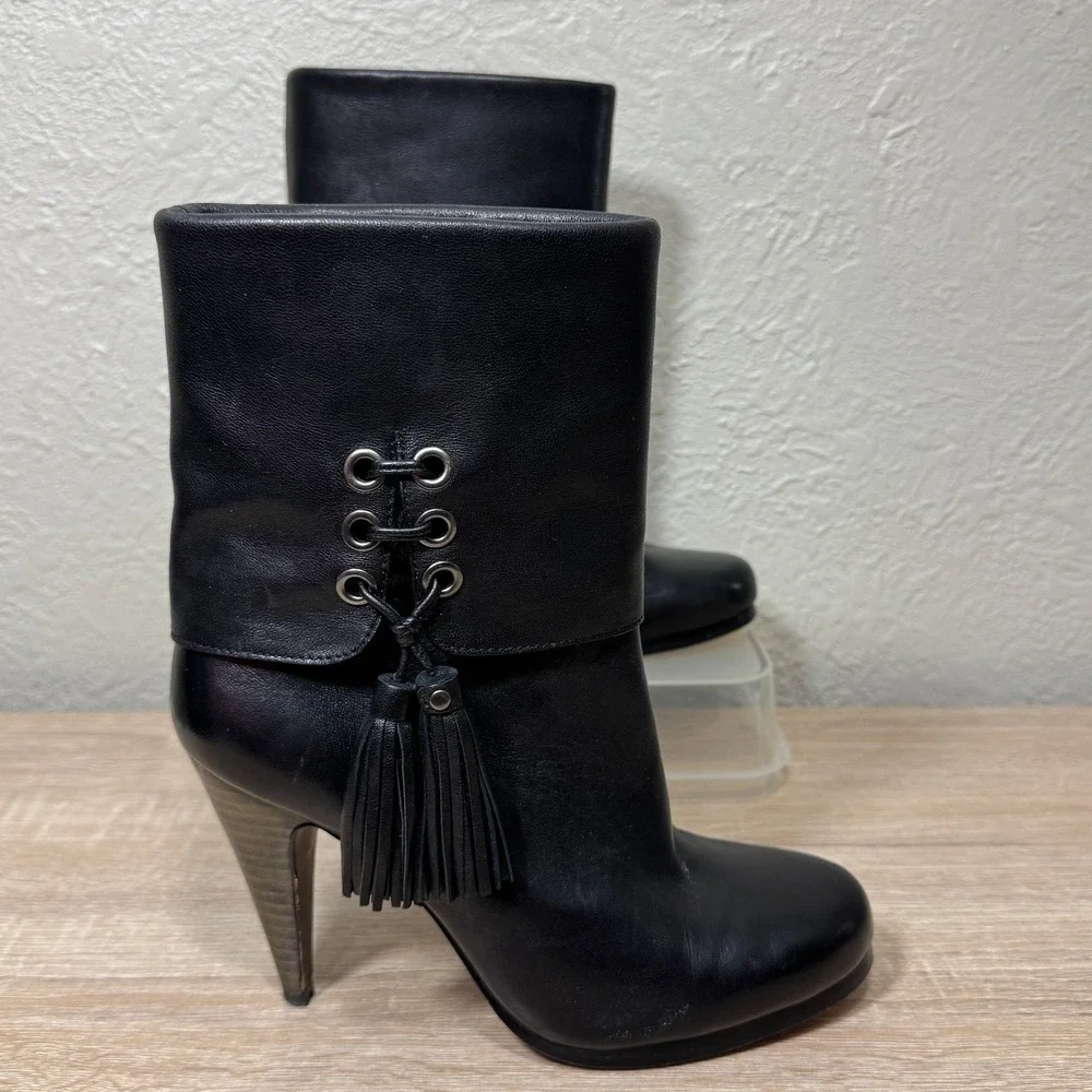 Coach Legra Heeled Boots 7 Tassel Foldover Leather Biker Club Streetwear Luxury - Picture 1 of 10